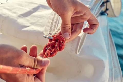 Process of knitting Bowline Stock Photos