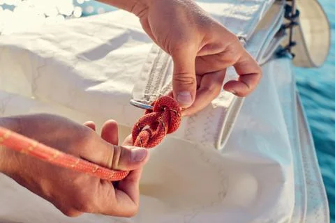 Process of knitting Bowline Stock Photos