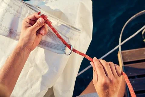 Process of knitting Bowline Stock Photos