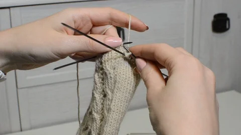 Process of knitting gloves with knitting needles Stock Footage 89726903