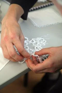 Process of lace-making Stock Photos