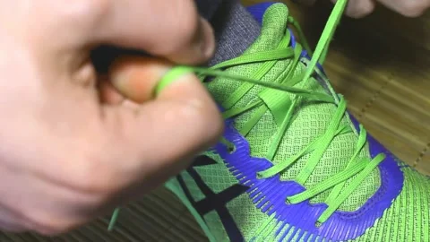 The process of lacing sneakers before training Stock Footage 155243448