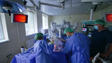 Process of laparoscopy held with robotic equipment. Stock Footage 245246962