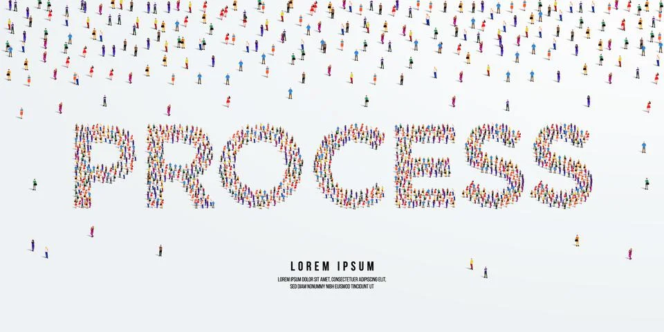 Process. Large group of people form to create Process. vector illustration. Illustrazione stock