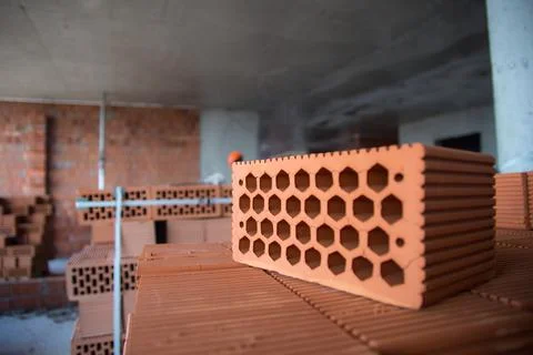 The process of laying bricks on construction site Foto stock