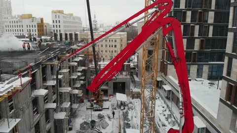 The process of laying out the boom of a concrete pump truck Stock Footage 169340727