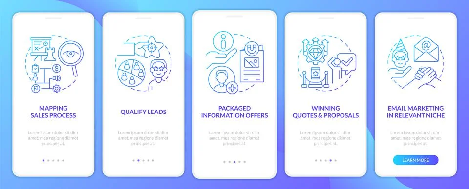 Process of lead conversion blue gradient onboarding mobile app screen Stockillustratie