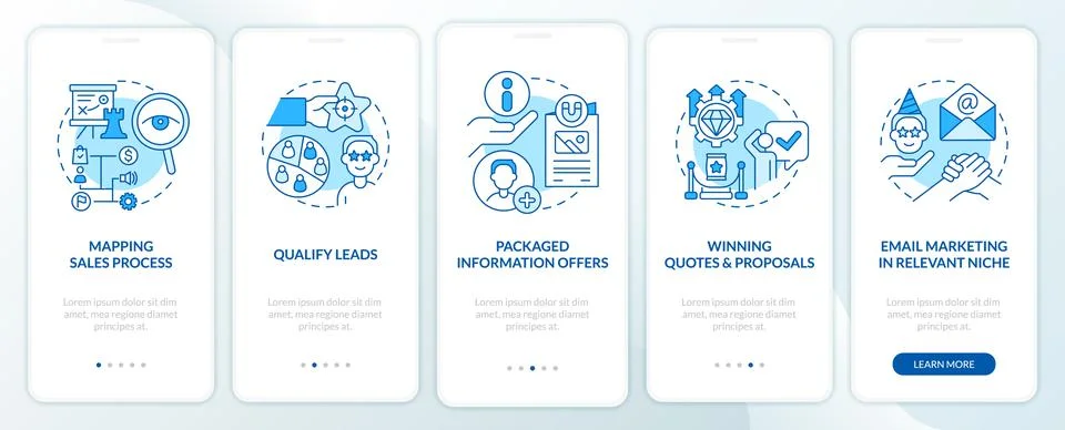 Process of lead conversion blue onboarding mobile app screen Stockillustratie