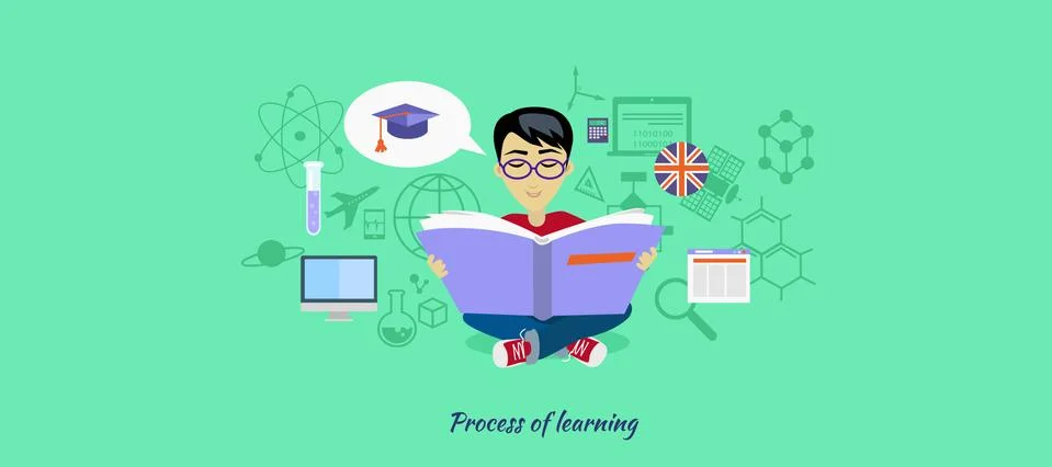 Process of Learning Icon Flat Design Stock Illustration