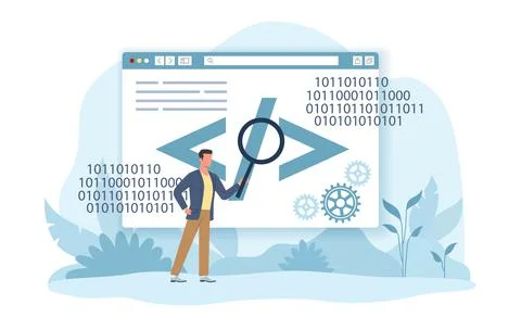 Process of learning IT, programming in binary code, understanding of computer Stock Illustration