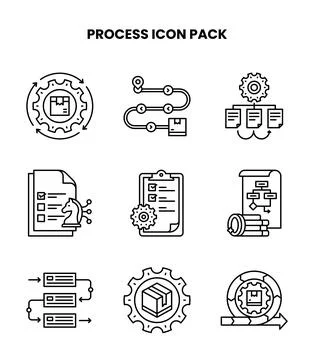 Process Line Design Icons Pack Stock Illustration
