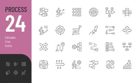 Process Line Editable Icons set. Stock Illustration