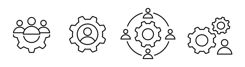 Process line icon set Teamwork and brainstorm sign Illustrazione stock