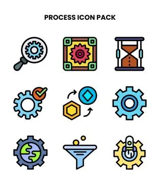 Process Lineal Color Bundle Icons Pack Stock Illustration