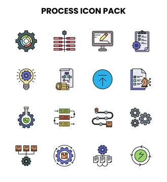 Process Lineal Color Set Icons Pack Stock Illustration