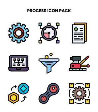 Process Lineal Color Vector Icons Pack Stock Illustration