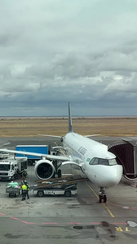 Process of loading and unloading passenger luggage from plane on conveyor belt Stock Footage 277827678