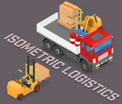 Process of loading and unloading the trucks with a forklift Illustrazione stock