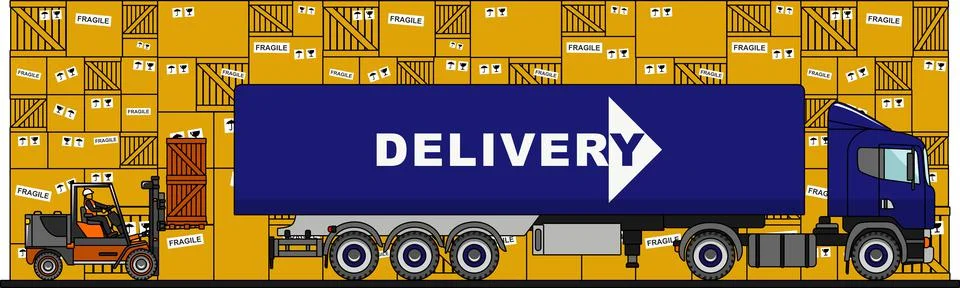 The process of loading with forklift, truck, van and boxes Stock Illustration