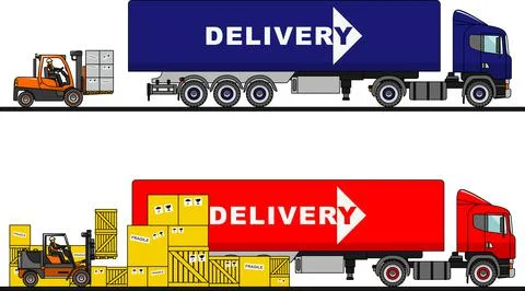 The process of loading with forklift, truck, van and boxes Stock Illustration