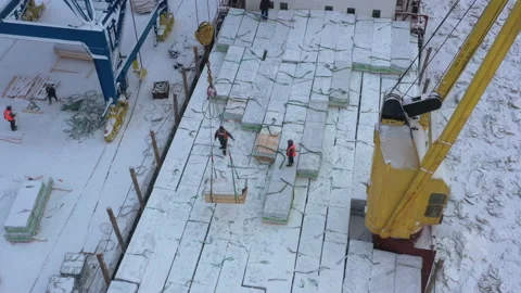 The process of loading a ship in the port in winter. Stock Footage 155190230