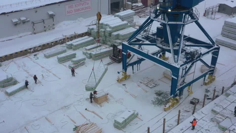 The process of loading a ship in the port in winter. Stock Footage 155558885