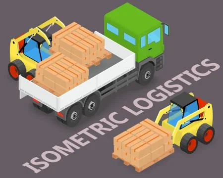 Process of loading the trucks with a forklift Stock Illustration