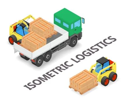 Process of loading the trucks with a forklift Stock Illustration