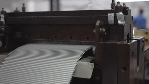 The process of the machine for crimping metal sheets. The camera is in motion Stock Footage 108951418