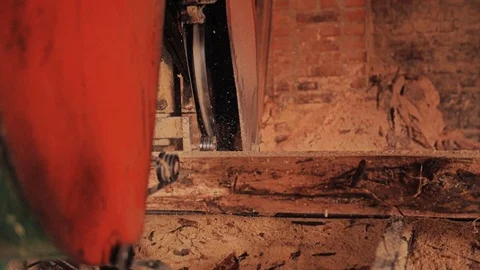 The process of the machine for cutting boards of logs. Sawmill. Woodworking. Stock Footage 108960627
