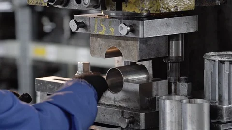 The process of the machine in an industrial enterprise. Working at the machine Stock Footage 108950606