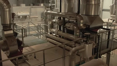 Process Machines with Hopper on Steel Platform, Grating Floor, Tracking Shot Video stock 341441061