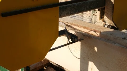 Process of machining logs in equipment sawmill machine Video stock 120055319
