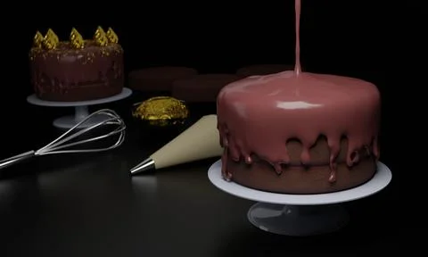 The process of making 3 layers of soft chocolate cake. Pour the chocolate sau Stock Illustration