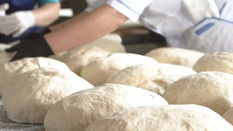 The process of making and baking bread at the bread production plant Stock-Footage 164319881