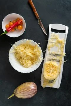 Process of making and cooking the cut zucchini pasta spaghetti on the tables Stock Photos