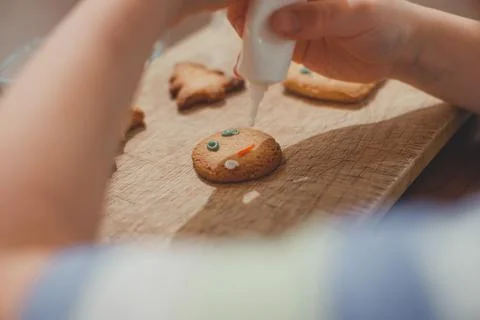 Process of making and decorating a traditional homemade Christmas gingerbread Stock Photos