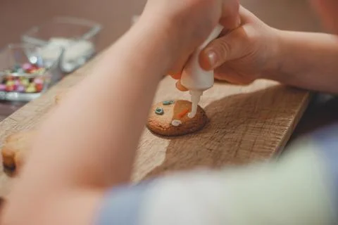 Process of making and decorating a traditional homemade Christmas gingerbread Stock Photos