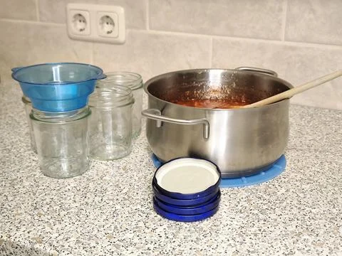 The process of making and preparing homemade jam for canning Stock Photos