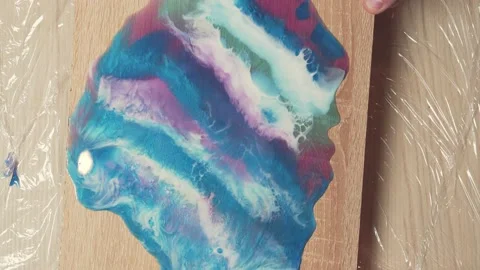 Process of making art panels of epoxy resin, handmade. Stock Footage 153547839