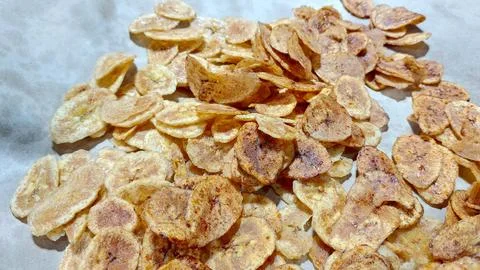 The process of making banana chips Stock Photos
