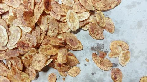 The process of making banana chips Stock Photos