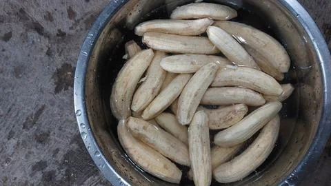 The process of making banana chips Stock Photos