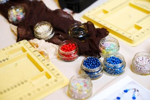 Process of Making Beaded Flower Pattern Jewelry Stock Photos