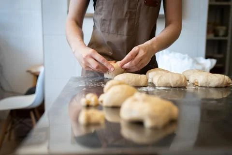 The process of making bread. Dividing the wheat Stock Photos