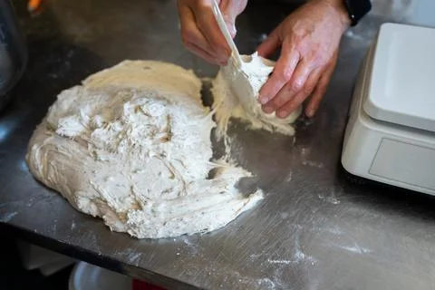 The process of making bread. Dividing the wheat Stock Photos
