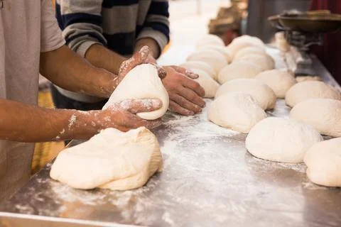 Process of making bread. dough kneading Stock Photos