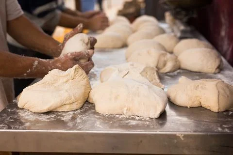 Process of making bread. dough kneading Stock Photos