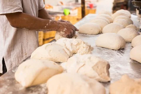 Process of making bread. dough kneading Stock Photos