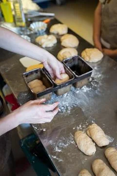 The process of making brioche in an artisan bakery Stock Photos